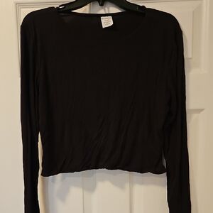 Black Fitted Crop Long Sleeve Blouse